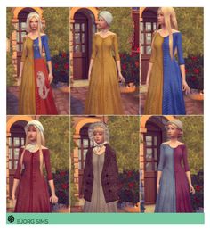 six different dresses and hats for the female character