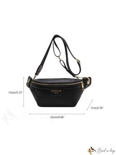 BirdinBag - Text-Emblazoned Waist Bag Chic Rectangular Belt Bag With Zipper, Chic Rectangular Belt Bag With Zipper Closure, Trendy Travel Tote Belt Bag, Trendy Travel Belt Bag Tote, Trendy Large Capacity Pouch Belt Bag, Chic Large Capacity Belt Bag Satchel, Chic Large Capacity Satchel Belt Bag, Chic Belt Bag With Large Capacity For Daily Use, Black Mobile Phone Bag For Errands