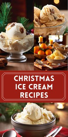 christmas ice cream recipe collage with oranges and other desserts in the background