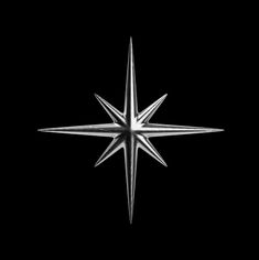 a shiny silver star on a black background