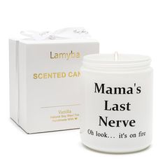 PRICES MAY VARY. Funny Mothers Day Gifts for Mom: Looking for a gift that will light up Mom’s day? Look no further! Our hilarious yet heartwarming candle is guaranteed to make her burst into laughter. With the cheeky message, ‘Mama’s Last Nerve, Oh look… it’s on fire,’ printed on the bottle, it’s sure to bring a smile to her face every time she sees it. And when she lights it up, the cozy glow of the flame will fill her heart with warmth and remind her of your love and thoughtfulness. Don’t miss Cool Birthday Presents, Funny Sayings For Candles, Funny Candles Labels For Mom, Candles With Funny Labels, Mother’s Day Candle Jars, Snarky Candles, Gifts For Mom From Daughter, Funny Mothers Day Gifts, Good Birthday Presents