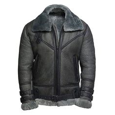 Rugged Leather Jacket For Winter Streetwear, Rugged Black Outerwear For Winter, Rugged Black Winter Outerwear, Rugged Long Sleeve Biker Jacket For Winter, Rugged Winter Biker Jacket For Streetwear, Gray Leather Winter Outerwear, Flying Jacket, Pilot Jacket, Sheep Skin