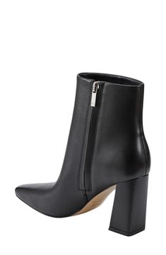 Boasting a clean-lined, sleek silhouette with a modern square toe and tapered block heel, this versatile leather bootie is a go-to cool-weather look. 3 1/2" heel(size 8.5) 4 3/4" shaft Leather upper/synthetic lining and sole Imported Sleek Heeled Boots With Stacked Block Heel, Modern Ankle-high Boots With Padded Heel, Sleek Block Heel Boots Medium Width, Sleek Mid-calf Boots With Reinforced Heel, Block Heel Boots With Branded Heel Counter For Work, Chic Square Toe Boots With Heel Tab, Workwear Boots With Block Heel And Branded Heel Counter, Sleek Boots With Block Heel, Square Toe Heeled Boots With Reinforced Heel For Work