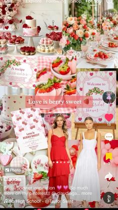 a collage of photos with hearts, flowers and desserts on them for valentine's day