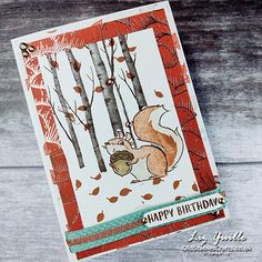 a birthday card with a squirrel in the woods