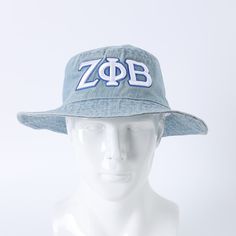 Zeta Hat Denim boonie satin lined Boonie Hat, Alpha Kappa Alpha, White Letters, Satin Material, Bomber Jacket, Satin, Hats, White