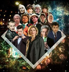 a collage of doctor who are all in the same image with their heads together