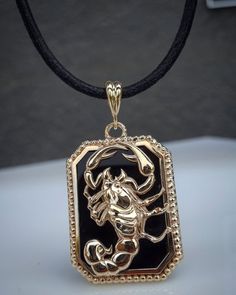 Gold Scorpion Pendant and Onyx stone, Free Shipping Black Engraved Pendant Jewelry, Black Round Pendant Necklace Collectible, Black Engraved Rectangular Pendant Jewelry, Black Medallion Jewelry With Polished Finish, Collectible Black Jewelry With Large Pendant, Black Medallion With Large Pendant, Collectible Black Jewelry With Round Pendant, Collectible Black Round Pendant Jewelry, Scorpion Zodiac Sign