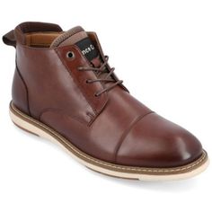 The Redford boot by Vance Co. is so timeless and classic you can pair it with almost anything. Soft vegan leather uppers and a 6 mm Tru Comfort Foam insole give this round-toe boot the utmost in comfort. The design is perfected with cap-toe and a classic lace-up fastening. | Vance Co Men's Redford Boots, Brown, 9.5M Mens Chukkas, Mens Ankle Boots, Chukka Boot, Rounded Toe Boots, Mens Shoes Boots, Dress And Heels, Brown Boots, Dress With Boots, Chukka Boots