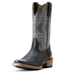 This ultra-lightweight boot packs a style punch. With a narrow cutter-toe silhouette and a bold shaft design, it's a head-turner in and out of the arena. Renegade Cowboy Boot | Product Features : 0 : ATS® technology provides ergonomic support on uneven terrain, 1 : Removable All Day Cushioning insole, 2 : Bantamweight™ sole is lightweight and flexible, 3 : Eight-row stitch pattern, 4 : Ariat is including you in its dedication to environmental stewardship. By purchasing this product, you are supp Environmental Stewardship, Cowboy Boots Mens, Lightweight Boots, Black Night, Blackest Night, The Arena, Cowboy Boot, All Colors, Western Boots