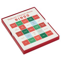 a red and white box with the words'hallmark channel movie bingo'on it