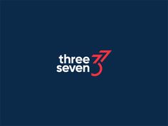 the three seven logo on a dark blue background with red and white letters that read,'three seven '