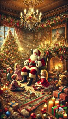 a christmas scene with santa claus and children