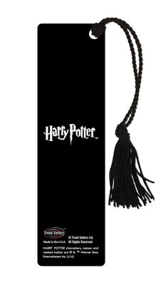 a harry potter bookmark with a black tassel