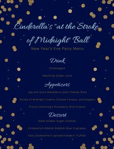 a menu for a new year's eve party