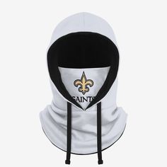 New Orleans Saints White Drawstring Hooded Gaiter FOCO Match Design, Logo Display, Front Face, New Orleans Saints, Sports Gear, Winter Activities, Neck Gaiter, In The Winter, Face Cover