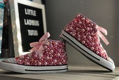 Pink Bedazzled Converse Sneakers, Little Kids Shoe Size 11-3 Information about the shoes All sneakers are Converse brand and have a mix of hand applied high quality glass crystals and resin flat-backs. Please select your color choice by the available drop down options, an option of all glass crystals no color is also available. Converse sizing is unique and sneaker specific. Converse Kids Chuck Taylor All Star Sneakers are expected to run a half-size large. Custom Orders are also available and a Converse Bedazzled, Pink Converse Shoes, Bedazzled Converse, Pinkie Promise, Mermaid Custom, Dresses Halloween, Bedazzled Shoes