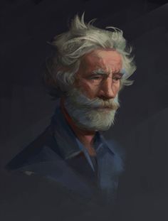 an older man with white hair and a beard is shown in this digital painting style