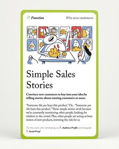 the front cover of a book with an image of a cartoon character and text that reads simple sales stories