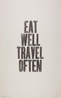 the words eat well travel often appear to be written in black and white on a white background