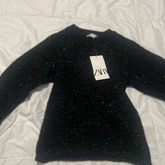 Brand New Zara Sweater Zara Black Winter Sweater, Zara Black Sweater For Winter, Chic Black Zara Sweater, Zara Black Crew Neck Sweater, Trendy Black Zara Sweater, Zara Black Sweater For Fall, Black Sweater For Night Out In Winter, Sweaters Black, Zara Sweater