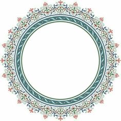 a circular frame with flowers and leaves on the border is shown in blue, red and green