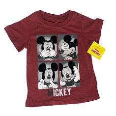 Disney Nwt Kids Tee Mickey Mouse. Sz 2t Red Character Print T-shirt For Playtime, Mickey Mouse Graphic Tee Tops, Playful Mickey Mouse Tops For Playtime, Casual Mickey Mouse Tops For Playtime, Cotton Mickey Mouse Top For Playtime, Playful Red Mickey Mouse Top, Cute Red Mickey Mouse Top, Red Mickey Mouse T-shirt, Fun Red Mickey Mouse Top