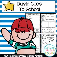 the david goes to school book companion for children with an image of a boy wearing a baseball