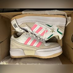 Adidas Forum Xlg W Pink/White/Green Size 8.5. Brand New With Original Box And Tags. Adidas Pink Skate Shoes With Boost Midsole, Casual Sneakers With Pink Accents For Streetwear, Pink Adidas Logo Skate Shoes, Sporty Low-top Sneakers With Pink Accents, Casual Pink Adidas Skate Shoes, Adidas Forum, Shoes Adidas, White Green, Adidas Shoes