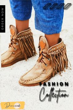 Tassels Rivets Faux Suede Boots Style Hippie Chic, Timberland Boots Outfit, Shoe Room, Mode Shoes, Boho Boots, Yellow Boots, Estilo Hippie, Faux Suede Boots, Moccasin Boots