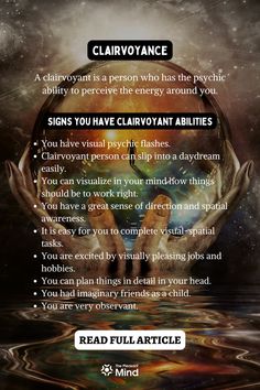 Learn about clairvoyance. Do you have signs of clairvoyance? Read to know. Remote Viewing Technique Psychic Abilities, Signs You Are A Medium, Claircognizance Psychic Abilities, Clairvoyant Quotes, Clairvoyance Aesthetic, Clairvoyant Aesthetic, Clairvoyant Signs, Dragon Spells