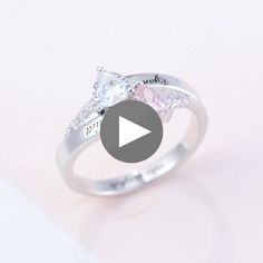 Engraved Double Heart Birthstone Ring Sterling Silver Gift For Your Girlfriend, Double Heart, Gifts For Your Girlfriend, Birthday Gift For Her, Clear Crystals, Birthstone Ring, Ring Sterling Silver, Side By Side, Birthday Gifts For Her