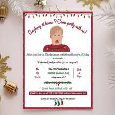 This Christmas, celebrate the season with a Home Alone movie-themed party that's guaranteed to be the most fun you'll ever have while staying home! Perfect for movie marathons, Christmas feasts, or simply enjoying holiday fun, this invite sets the tone for a cheerful evening filled with laughter, Christmas cheer, and a bit of '90s nostalgia! This invitation is self-editable in CANVA App (Super Easy to use app on computer and Phone in 5 minutes)! You can download the link upon purchase and we wil Home Alone Themed Christmas Party, Home Alone Themed Dinner, Home Alone Christmas Party, Home Alone Party Ideas, Home Alone Party, Home Alone Christmas Card, Home Alone Movie Poster, Home Alone Christmas, Home Alone Movie