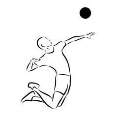 a black and white drawing of a person jumping to catch a ball