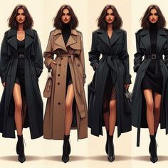 Character Clothing Design, Sassy Hair Older Women, Casual Trench Coat Outfit, Hair Older Women, Casual Trench Coat, Fashion Show Poster, Fashion Design Books, Wardrobe Capsule, Fashion Drawing Dresses