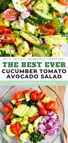 the best ever cucumber tomato avocado salad with an easy homemade dressing