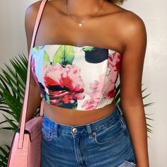 Super Cute, Perfect For Summer Floral Bustier, Floral Tops, Crop Top, Super Cute, Womens Tops, Crop Tops, Cream, Floral, Women Shopping