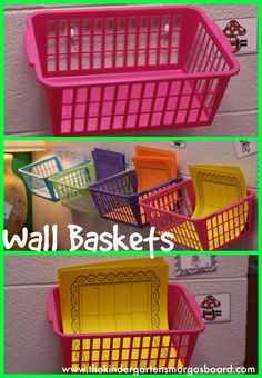 two pictures with different baskets on them and one has the word wall baskets in it