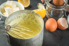 eggs, butter and other ingredients are being mixed together