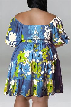 Fashion Deep Blue Fashion Casual Print Patchwork Backless Off the Shoulder Plus Size Dresses For Sale | Knowfashionstyle Off The Shoulder Plus Size, Mini Dress Hot, Plus Size Summer Dresses, Elegant Mini Dress, Printed Casual Dresses, Blue Dress Casual, Stylish Plus, Patchwork Dress, Plus Dresses