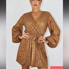 Missguided Petite Brown / Gold Sequin Balloon Sleeve Dress 4 Size 4 But Could Fit Larger For Sure Adjustable Strap Lined Never Worn Just Tried On Balloon Sleeve Look Petite But Fits Like Normal Sizing Nye Or Perfect For Any Sequin Needed Occasion! Gold Long Sleeve Mini Dress For Fall, Gold V-neck Mini Dress For Fall, Gold Long Sleeve Dress For Date Night, Long Sleeve Mini Dress For Brunch And Party Season, Holiday V-neck Mini Dress For Fall, Fall Holiday V-neck Mini Dress, Gold Dress For Winter Date Night, Gold Dress For Fall Date Night, Gold Dresses For Date Night In Fall