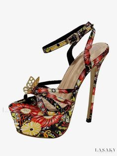 Lasaky - High-Quality Peep Toe Stiletto Heel Sandals for Women Open Toe Sandals With Floral Print For Evening, Floral Print Open Toe Sandals For Evening, Evening Floral Print Open Toe Sandals, Floral Print Open Heel Sandals For Evening, Chic Floral Print Ankle Strap Sandals, Floral Print Open Toe Heels For Evening, Floral Print Heels With Ankle Strap For Party, Floral Print Ankle Strap Heels For Party, Floral Print Open Heel Sandals For Party