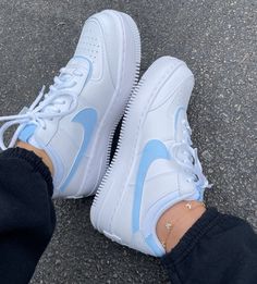 Nike Af1 Shadow, Baby Blue Shoes, Girls Shoes Teenage, Nike Shoes Blue, Nike Embroidery, Custom Sneakers Nike, White Nike Shoes, Nike Shoes Girls