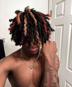 Male Dyed Locs, Hair Color Ideas Dreads Men, Dread Inspo Men, Dyed Male Hair, Mens Loc Hairstyles, Dreads In Face, Men Loc Color Ideas, Dreads Colors Men, Loc Color Combo Ideas