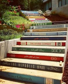 a set of stairs made out of books