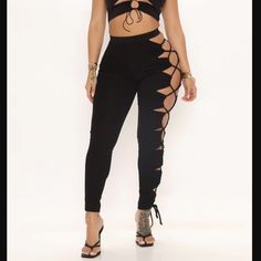 New With Tags Fashion Nova Pants Size L Available In Black. Pant Lace Up Side Cutout Detail Adjustable Tie Ankle Stretch High Waist High Rise Stretch 95% Polyester 5% Spandex Cutout Pants, Ankle Stretches, Eyes On Me, Fashion Nova Pants, Fashion Nova, Pant Jumpsuit, High Waist, High Rise, Pants For Women