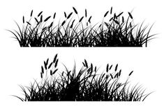 two black and white silhouettes of grass