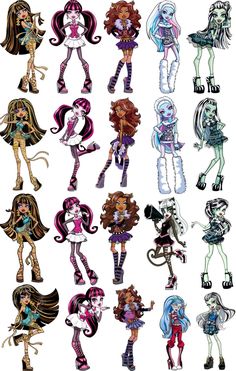 the monster girls are all dressed up in different outfits and hair colors, but one is not