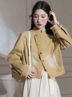 Mao Collar Fringe Short Jacket – ARCANA ARCHIVE Short Fringe, Short Jacket, British Indian, Cow, Cuff, Sleeve Length, Collar, Yellow, How To Wear