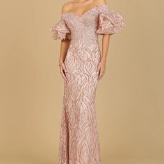 Rose-Gold Mother Of Bride Off Shoulder Dress, Fits Beautifully Pink Mermaid Hem Gala Dress, Pink Mermaid Hem Evening Dress For Formal Occasions, Pink Formal Evening Dress With Mermaid Hem, Pink Formal Dress With Mermaid Hem, Elegant Pink Mermaid Dress, Formal Pink Mermaid Hem Evening Dress, Elegant Pink Dress With Mermaid Hem, Pink Elegant Mermaid Dress, Pink Mermaid Hem Evening Dress